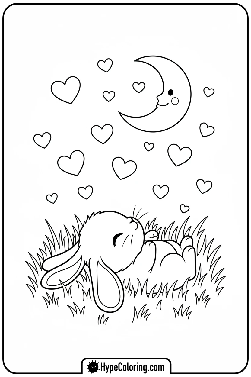 chibi-bunny-star-gazing-hearts - Coloring Page Chibi Bunny and Heart