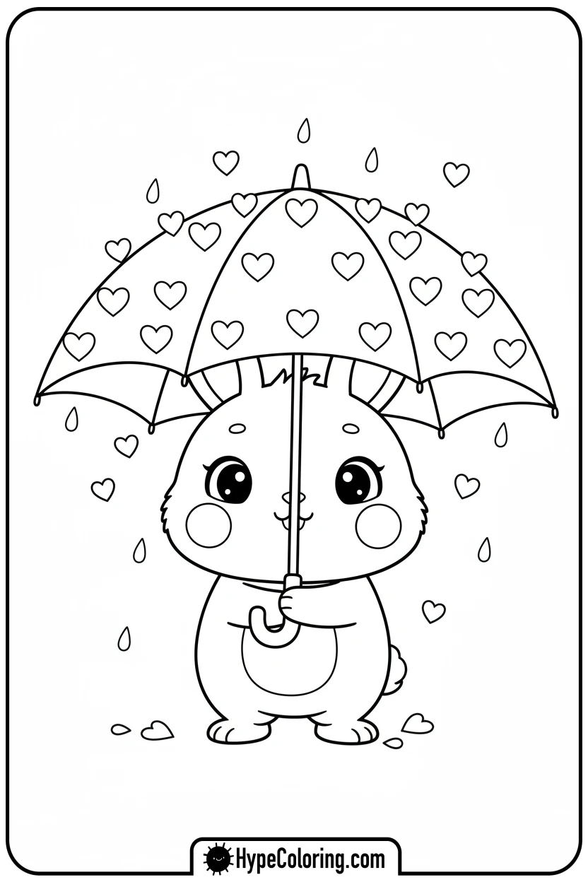 chibi-bunny-with-heart-umbrella - Coloring Page Chibi Bunny and Heart