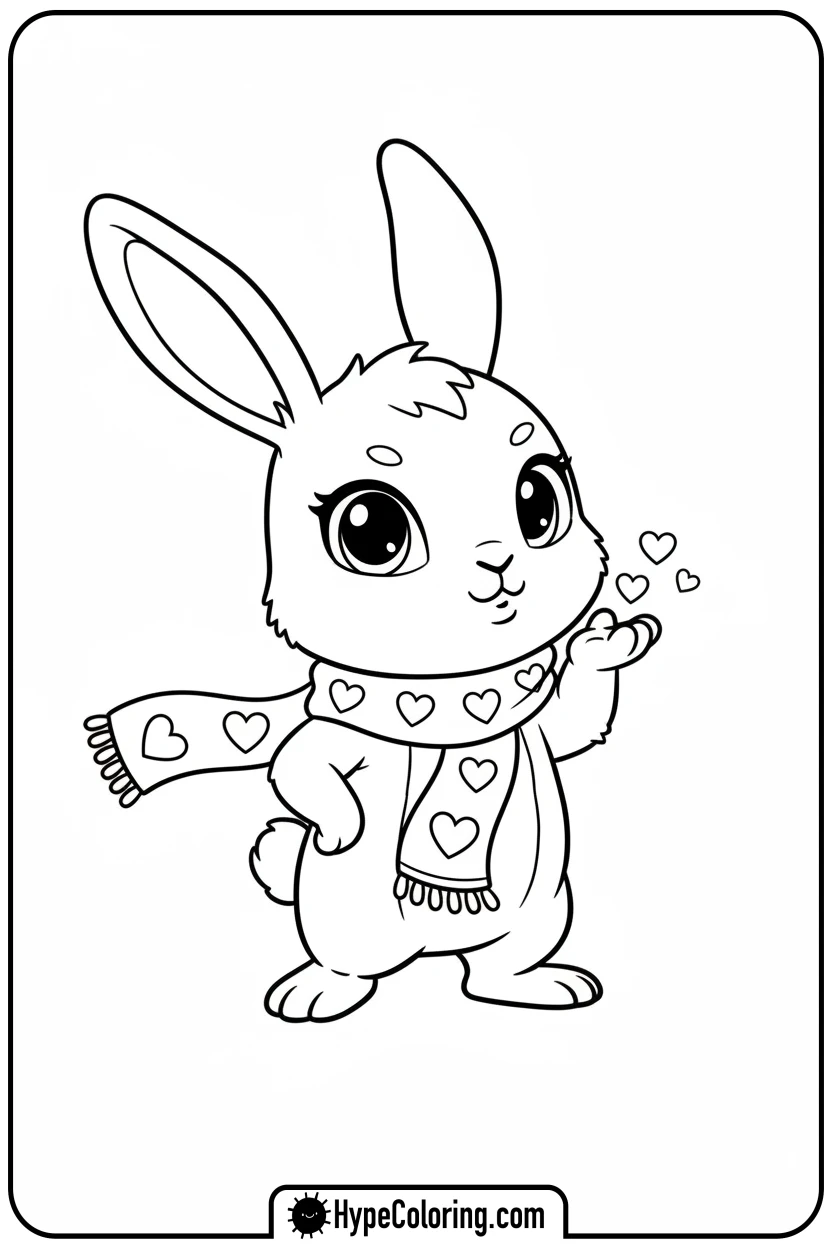 chibi-bunny-with-heart-scarf - Coloring Page Chibi Bunny and Heart