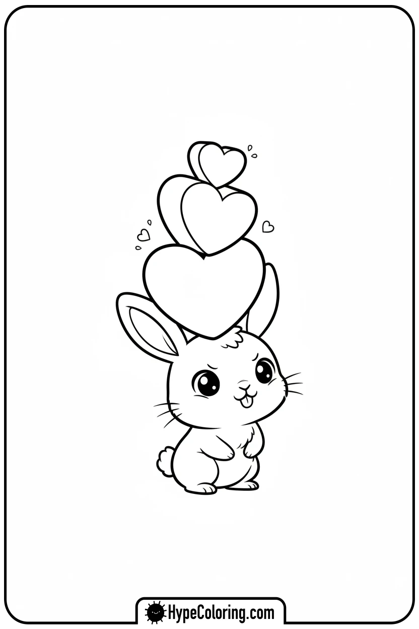 chibi-bunny-balancing-heart-blocks - Coloring Page Chibi Bunny and Heart