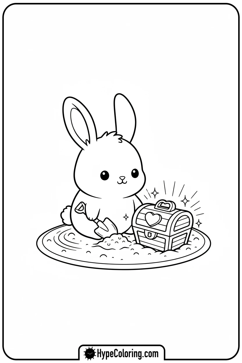 chibi-bunny-finding-heart-treasure - Coloring Page Chibi Bunny and Heart