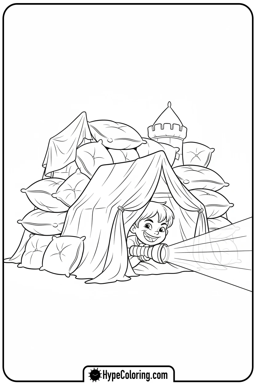 Click to download PDF cozy-in-a-pillow-fort - cozy corner coloring page