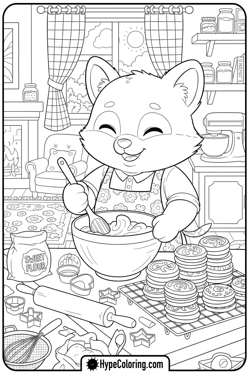 Click to download PDF cozy-baking-cookies - cozy corner coloring page