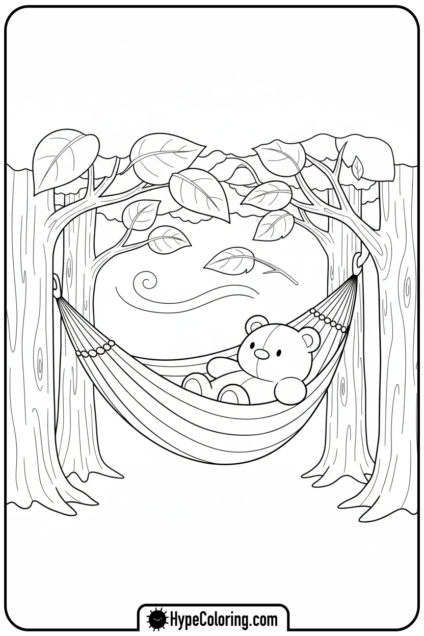 Click to download PDF cozy-in-a-hammock - cozy corner coloring page