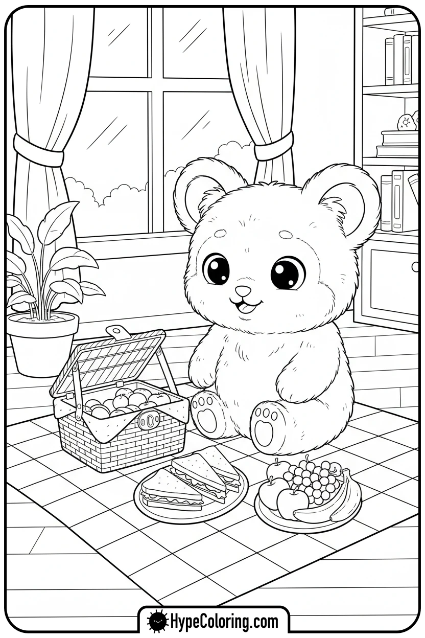 Click to download PDF cozy-indoor-picnic - cozy corner coloring page