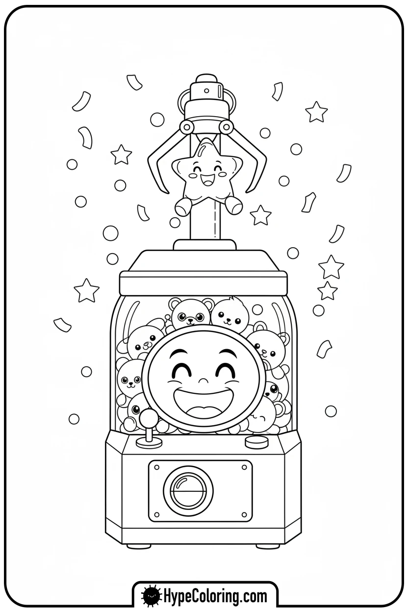 claw-machine-celebrating-win - Plushie Claw Machine Coloring Pages