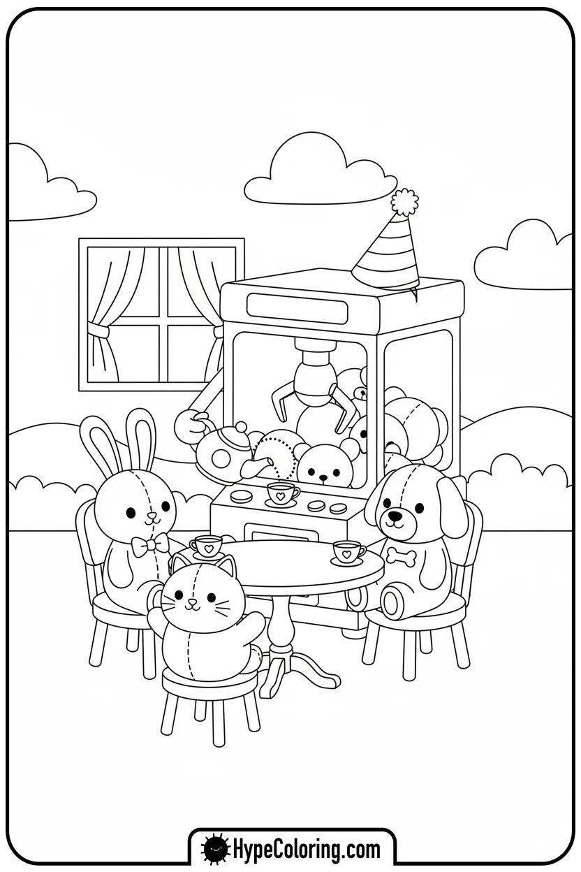 claw-machine-tea-party - Plushie Claw Machine Coloring Pages