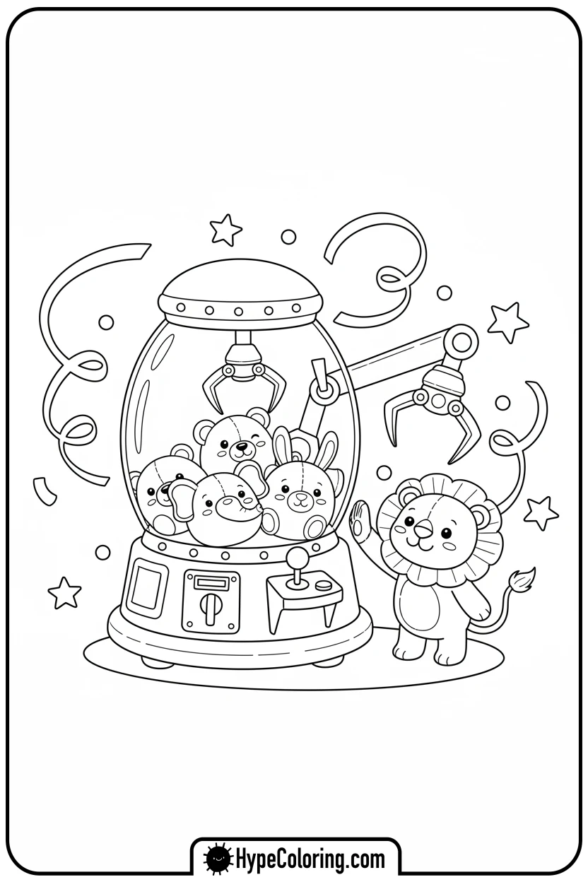 claw-machine-high-fiving - Plushie Claw Machine Coloring Pages