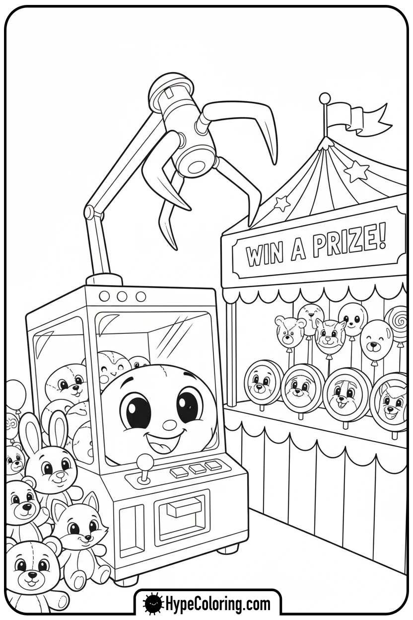 claw-machine-at-carnival-game - Plushie Claw Machine Coloring Pages