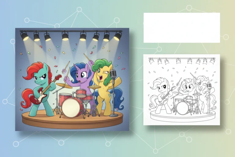 three-different-ponies-forming-a - My Little Pony Colouring page