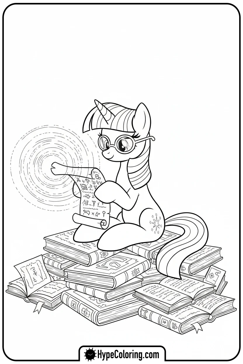 twilight-sparkle-reading-on-books - My Little Pony Colouring page