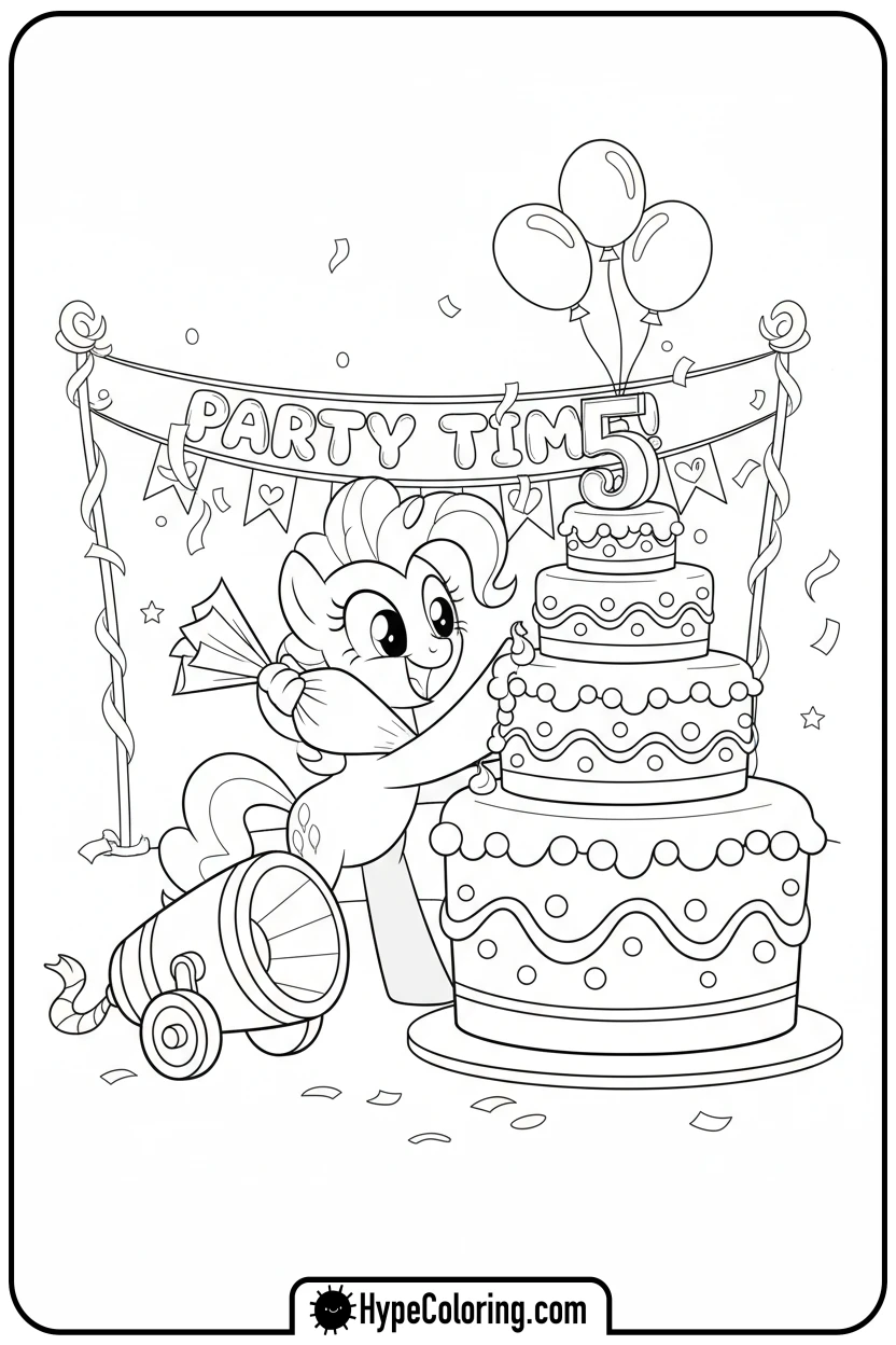 pinkie-pie-decorating-a-cake - My Little Pony Colouring page