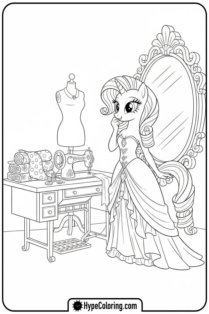 rarity-admiring-a-new-dress - My Little Pony Colouring page