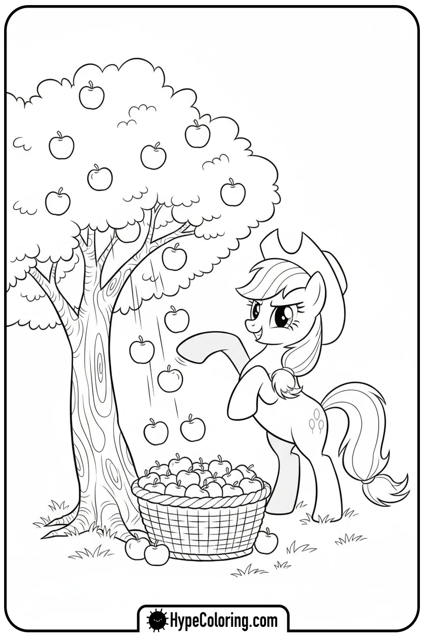 applejack-bucking-an-apple-tree - My Little Pony Colouring page