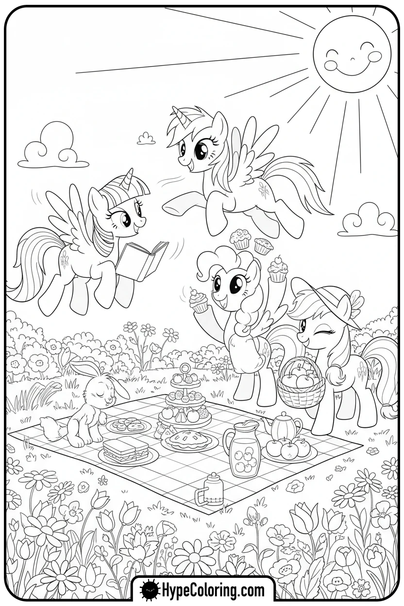 mane-six-having-a-picnic - My Little Pony Colouring page