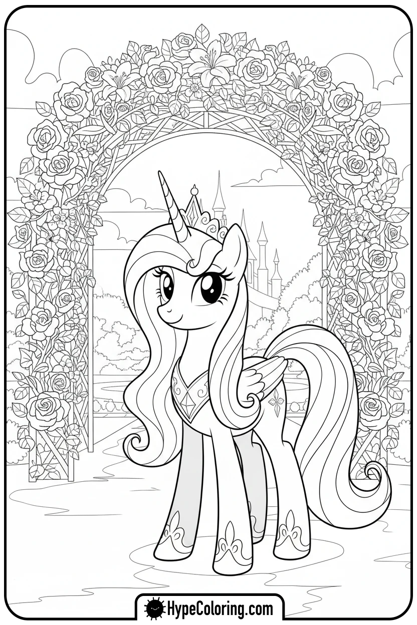 princess-celestia-in-royal-garden - My Little Pony Colouring page