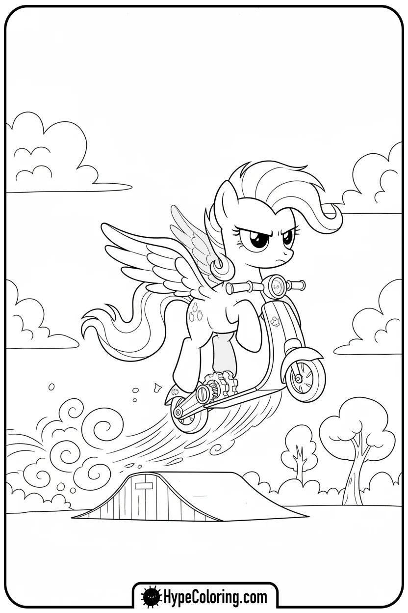 scootaloo-flying-on-scooter - My Little Pony Colouring page