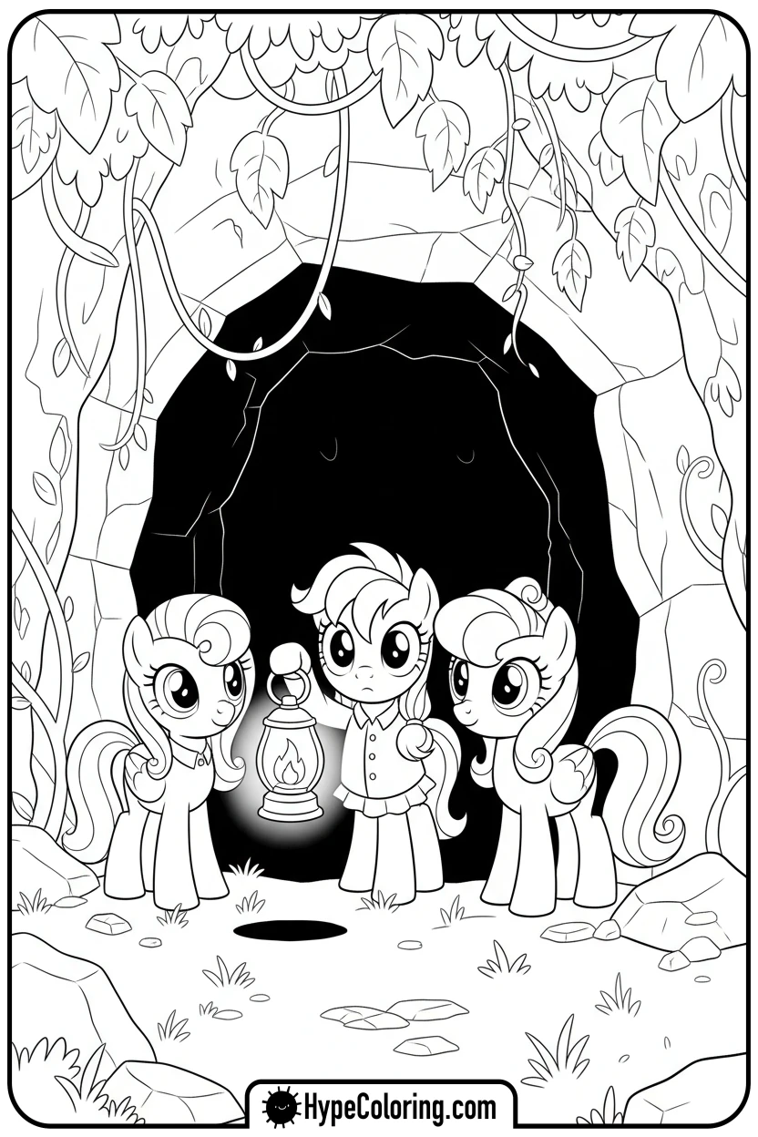 cutie-mark-crusaders-exploring-cave - My Little Pony Colouring page