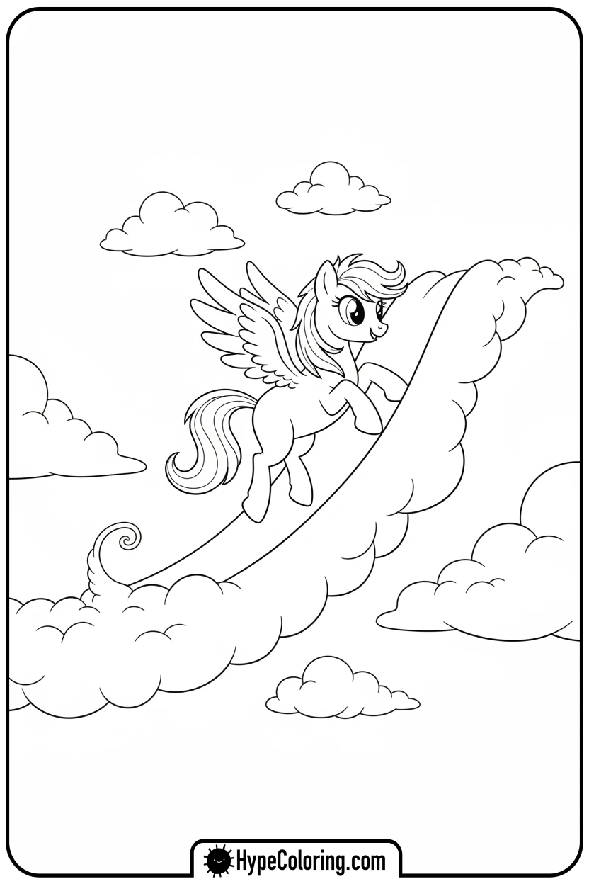 pegasus-sliding-on-cloud - My Little Pony Colouring page