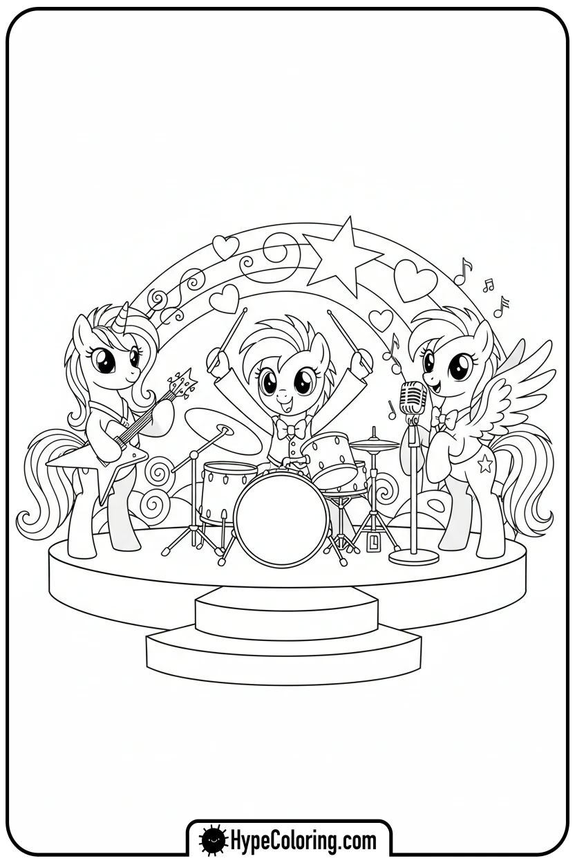 pony-band-playing-music - My Little Pony Colouring page