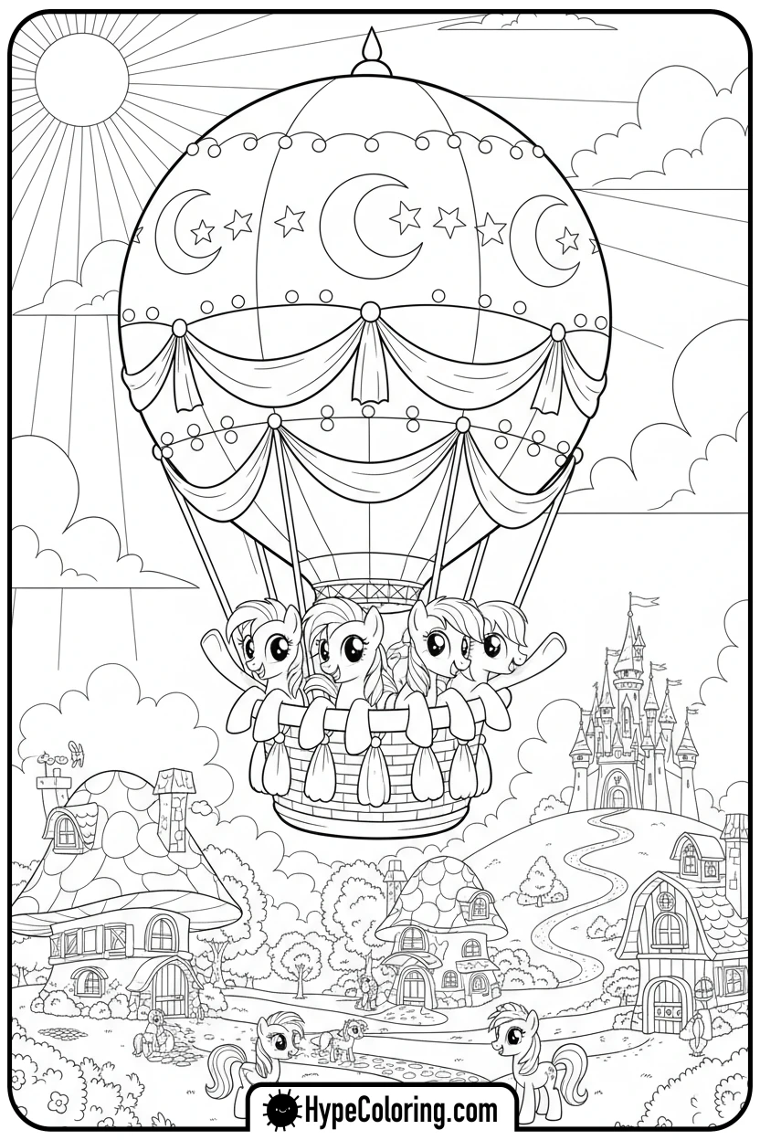 ponies-in-hot-air-balloon - My Little Pony Colouring page
