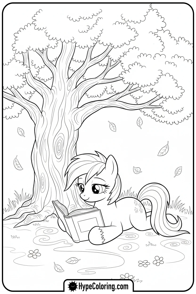 pony-reading-under-a-tree - My Little Pony Colouring page