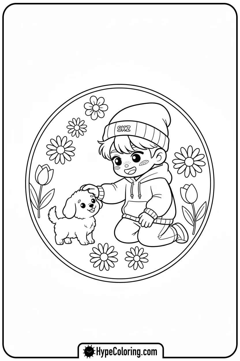 Click to download PDF skz-character-petting-a-puppy - Skz Coloring Sheets