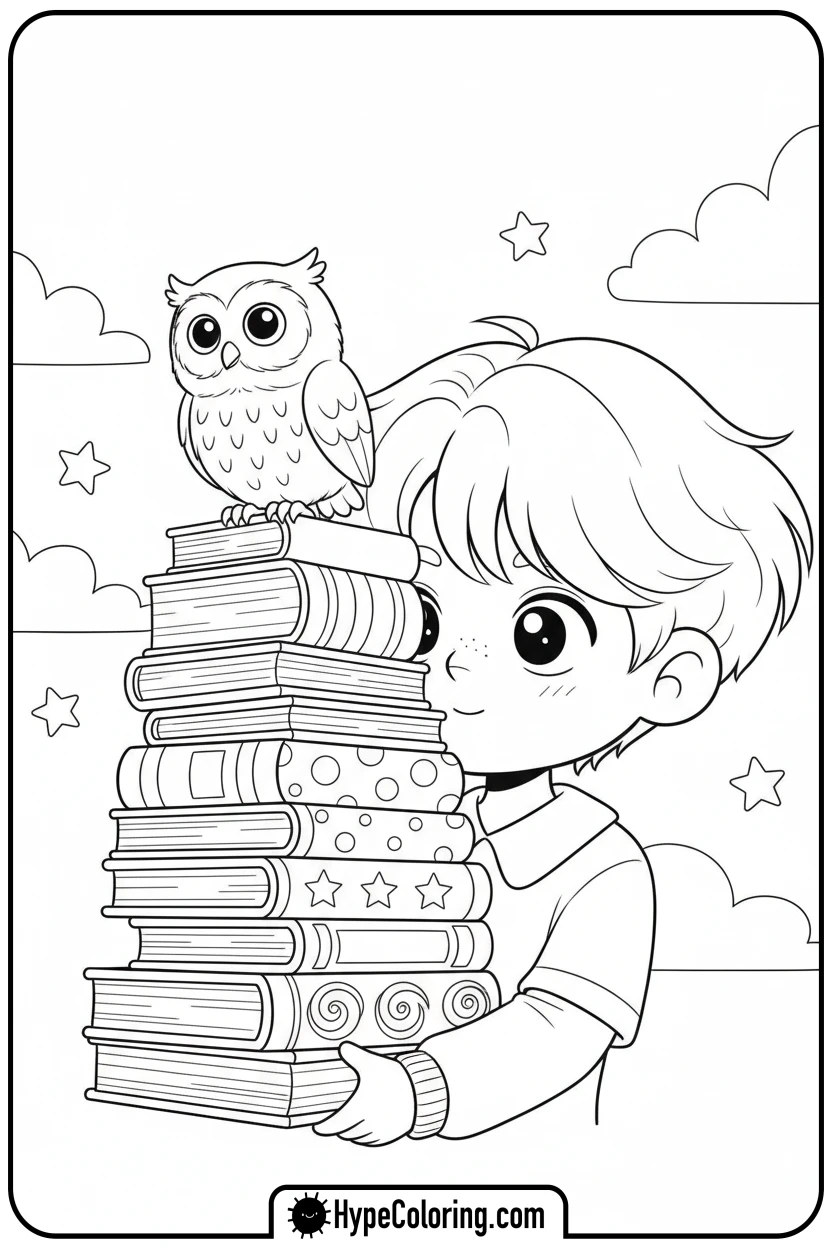 Click to download PDF skz-character-holding-books-with-owl - Skz Coloring Sheets