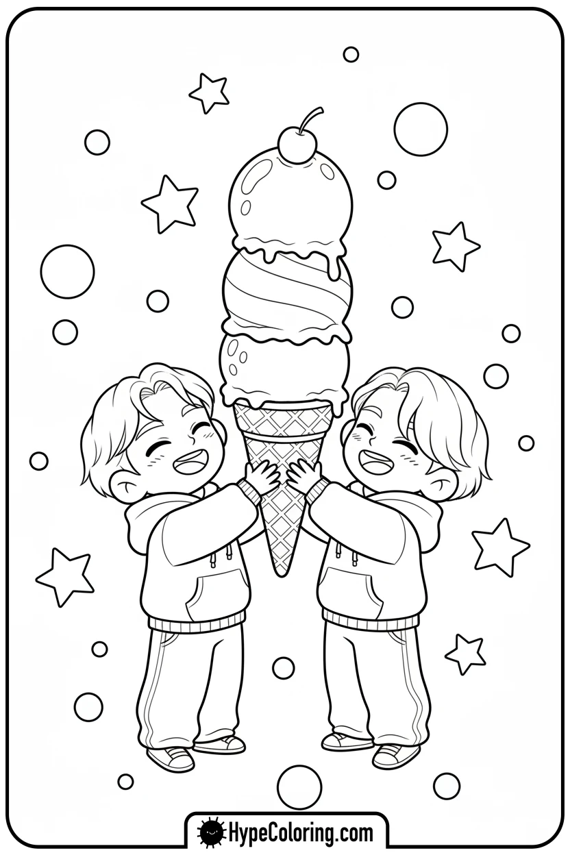 Click to download PDF two-skz-characters-sharing-ice-cream - Skz Coloring Sheets