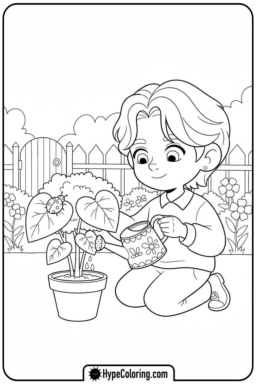 Click to download PDF skz-character-watering-plant - Skz Coloring Sheets