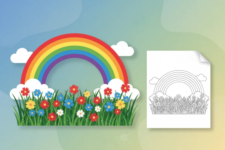 a-vibrant-rainbow-arching-gently - coloring page flowers
