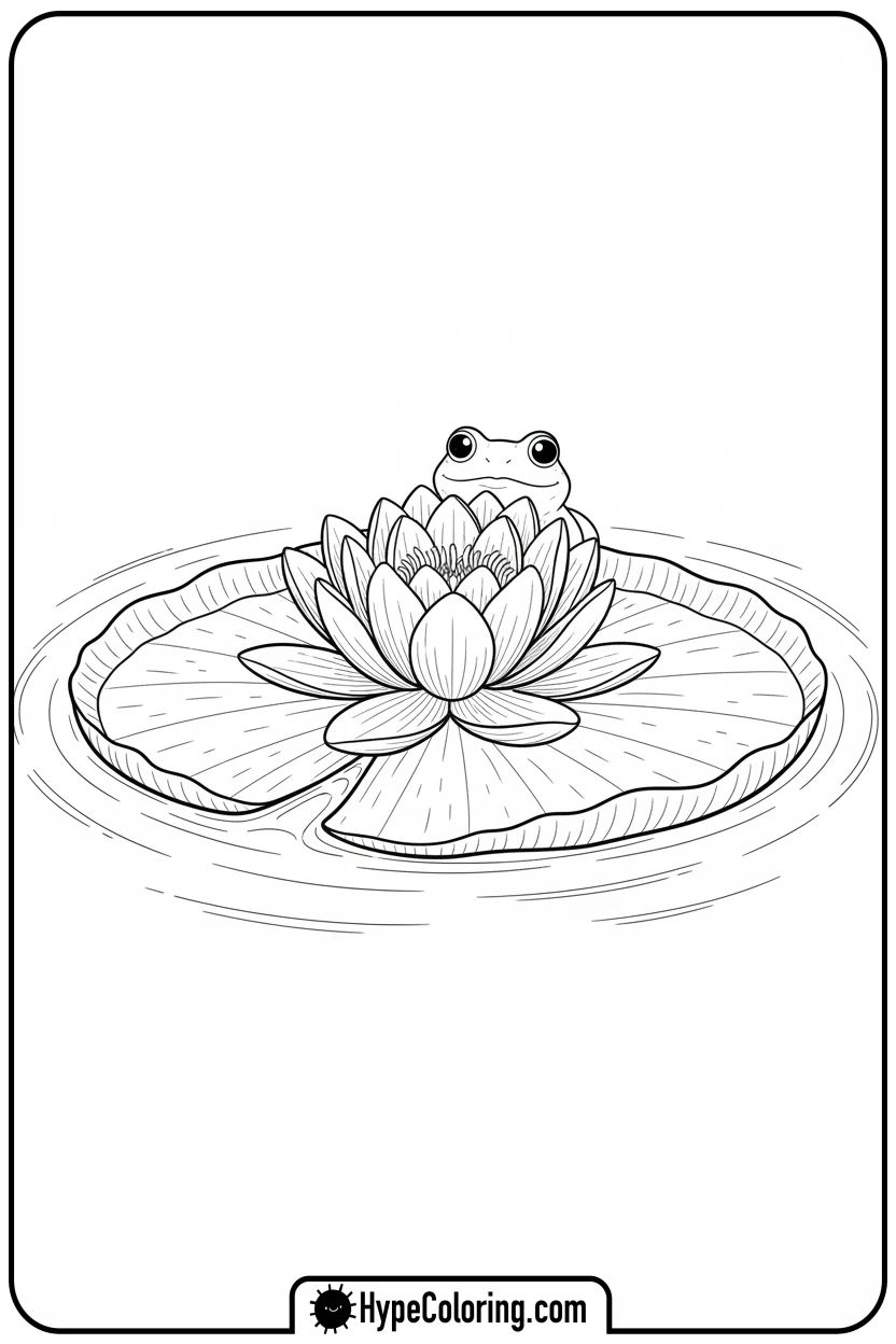 water-lily-with-frog - coloring page flowers