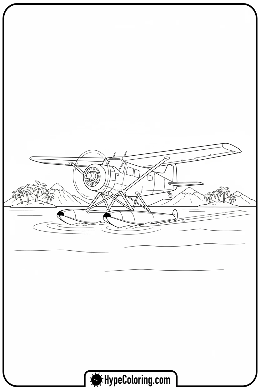 seaplane-landing-on-ocean - coloring page of an airplane