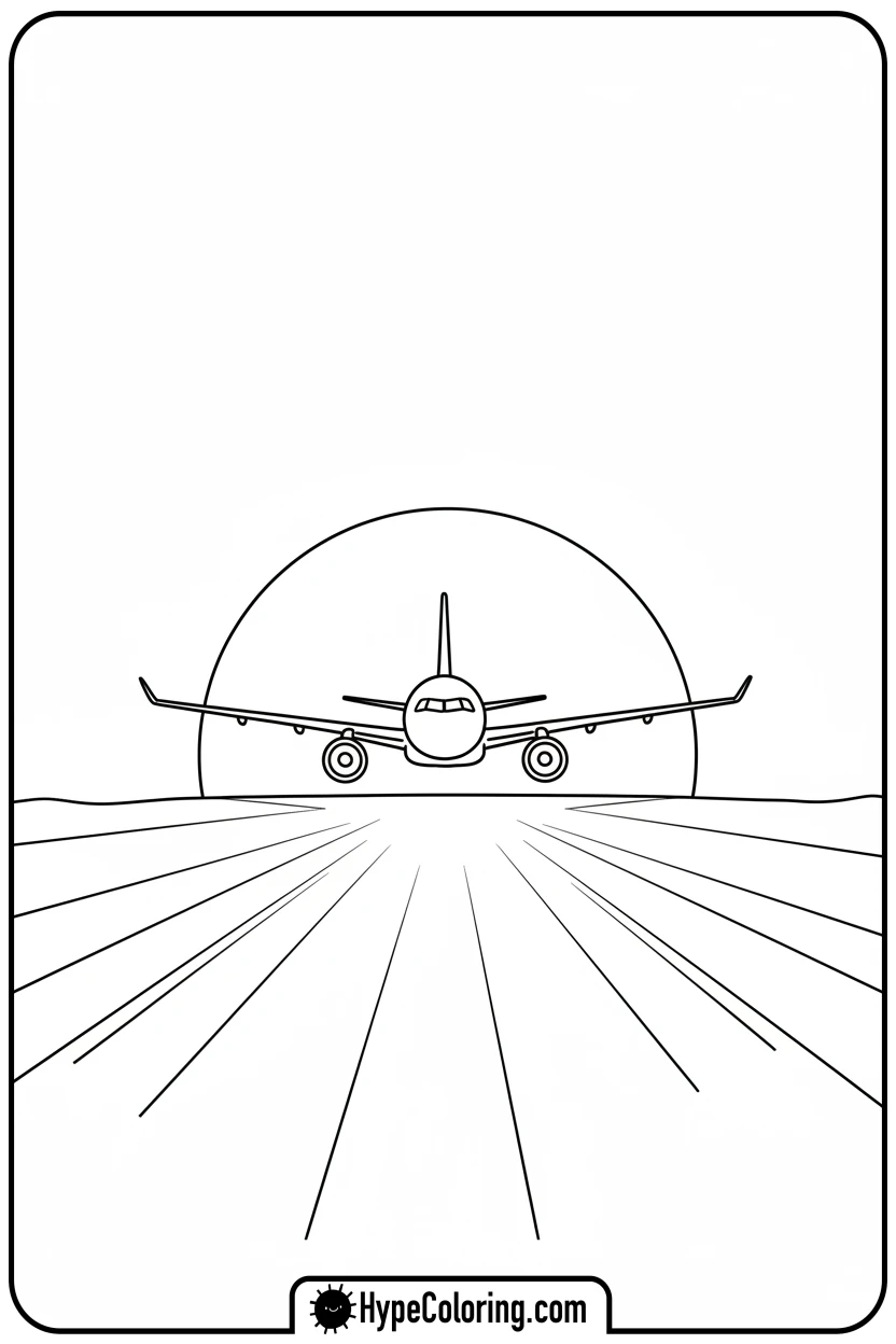 airplane-silhouetted-by-sunset - coloring page of an airplane