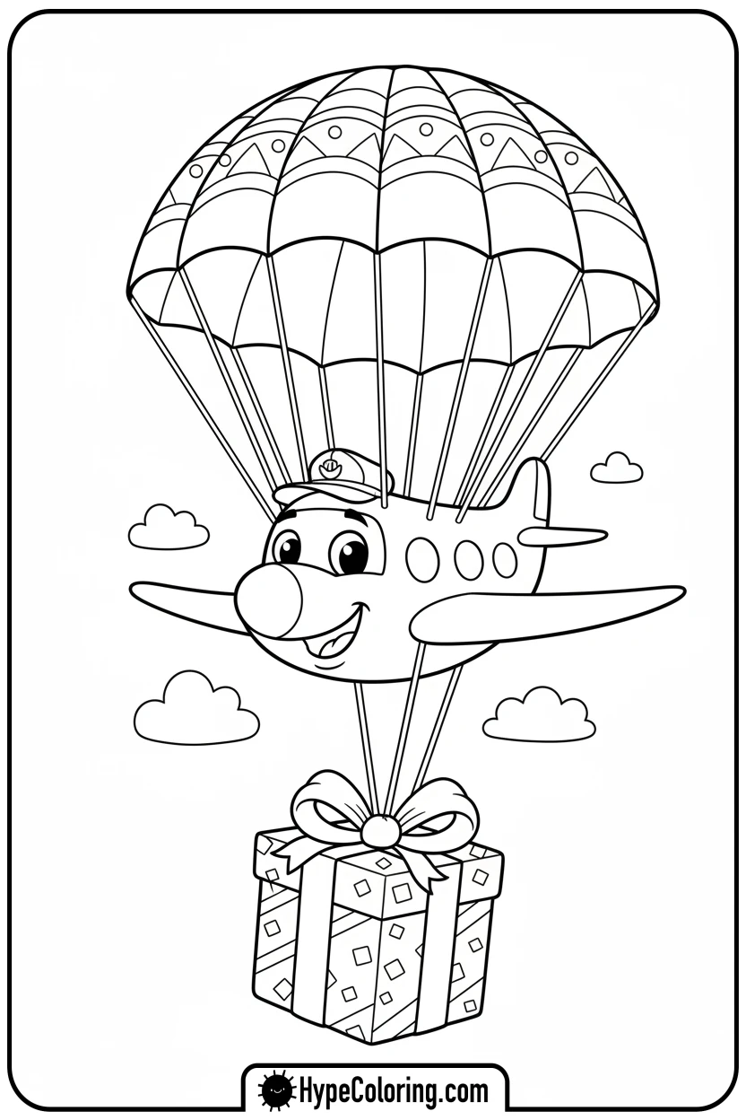 cargo-plane-parachuting-package - coloring page of an airplane