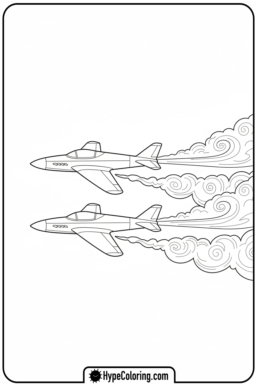 two-airplanes-racing - coloring page of an airplane