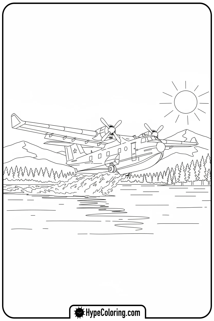 airplane-scooping-water-from-lake - coloring page of an airplane
