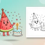 a-festive-watermelon-character-wearing - watermelon coloring page