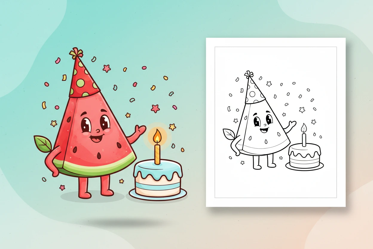 a-festive-watermelon-character-wearing - watermelon coloring page