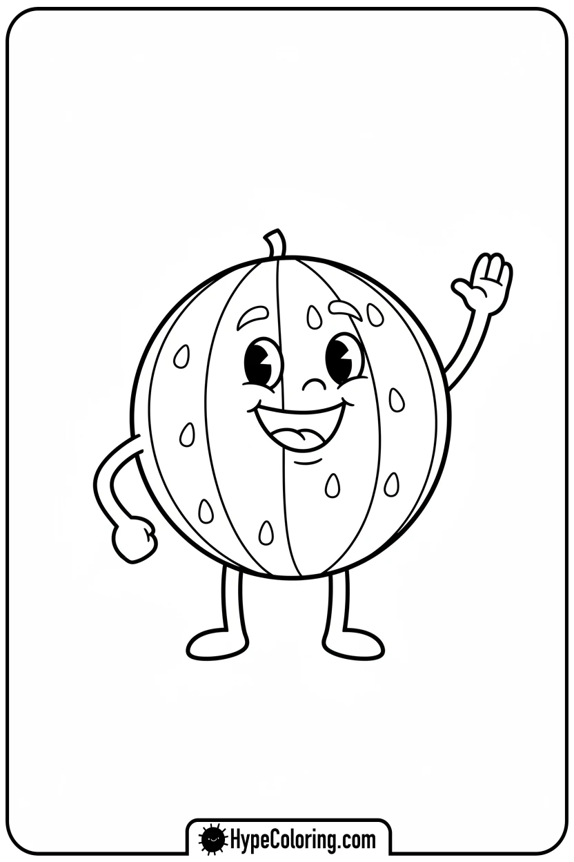 smiling-watermelon-waving - watermelon coloring page