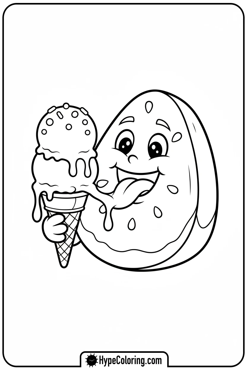 watermelon-eating-ice-cream - watermelon coloring page