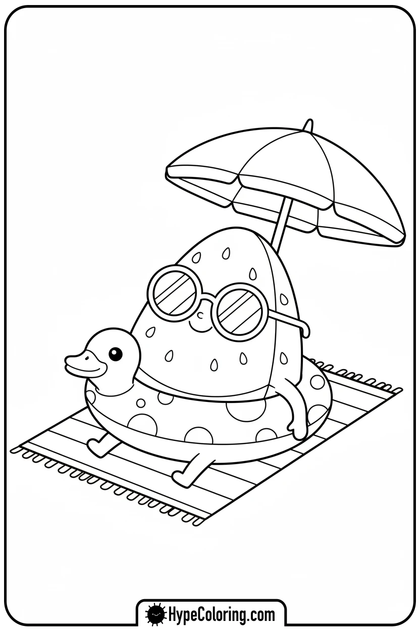 watermelon-relaxing-at-beach - watermelon coloring page
