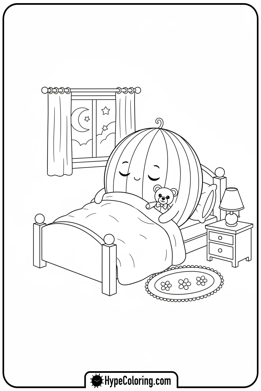watermelon-sleeping-in-bed - watermelon coloring page