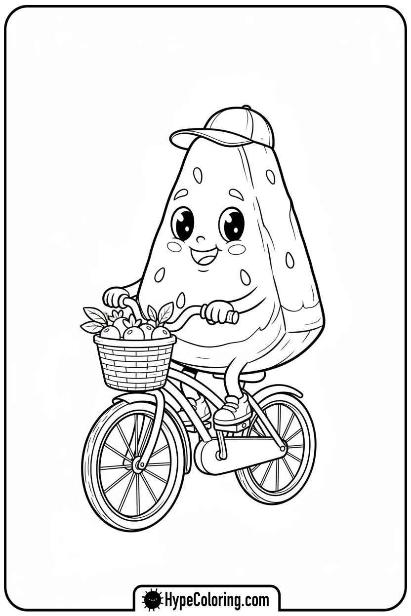 watermelon-riding-a-bike - watermelon coloring page
