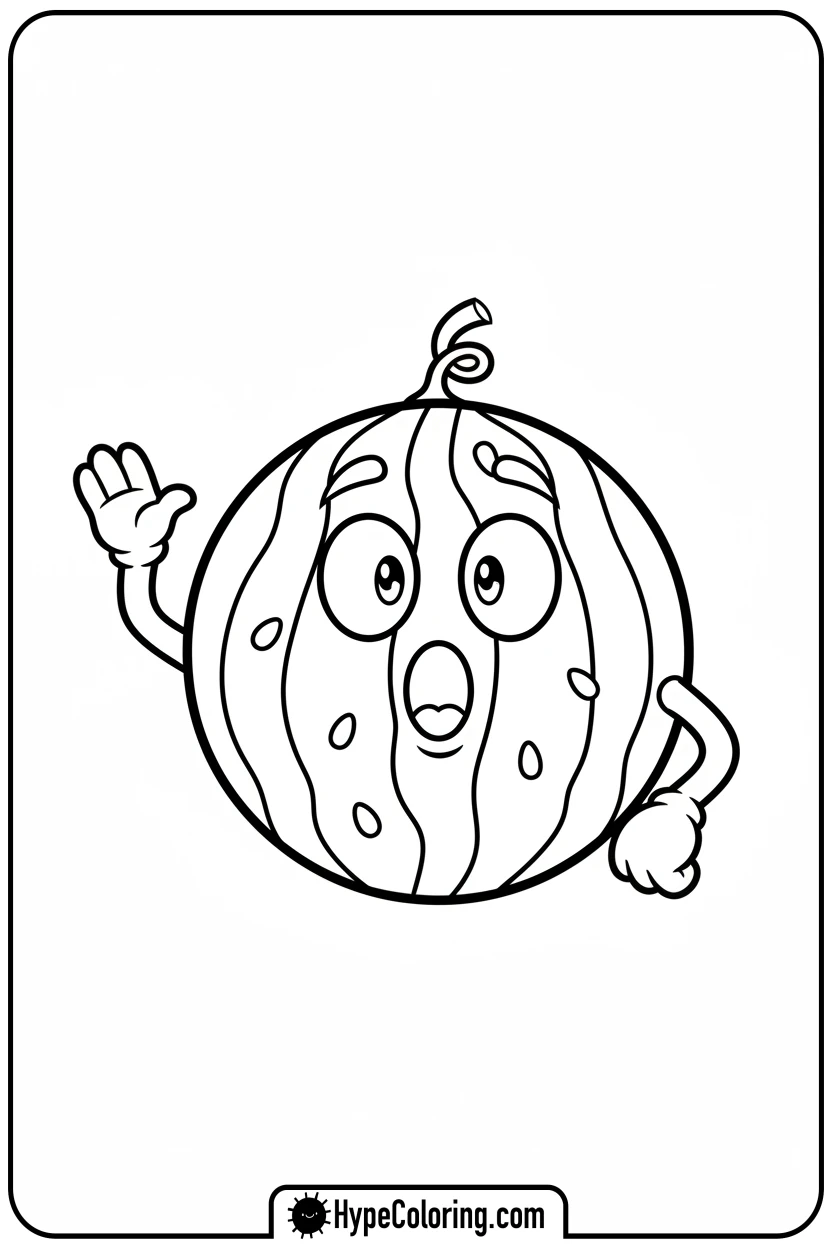 surprised-watermelon-character - watermelon coloring page