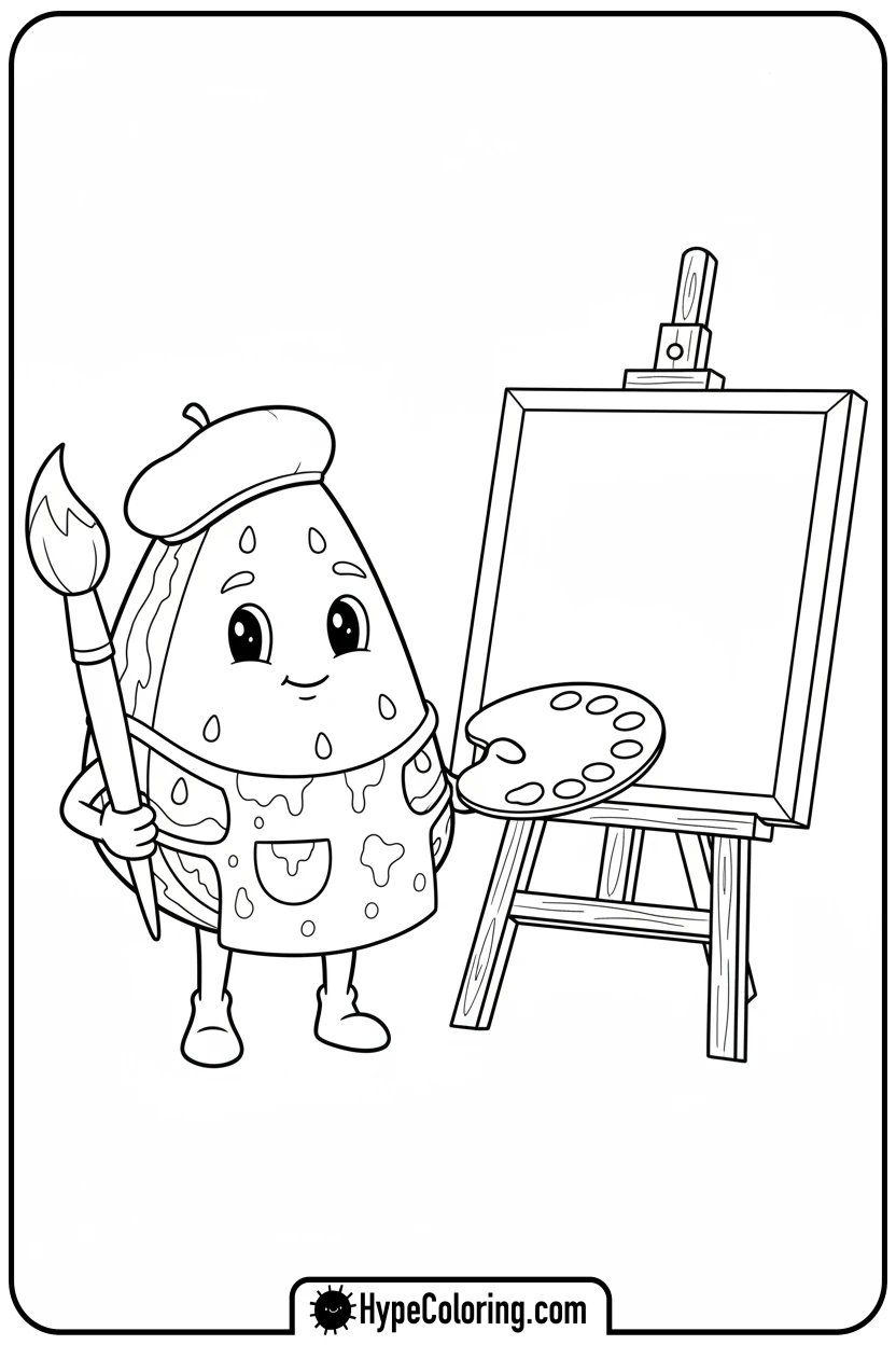 watermelon-painting-on-easel - watermelon coloring page