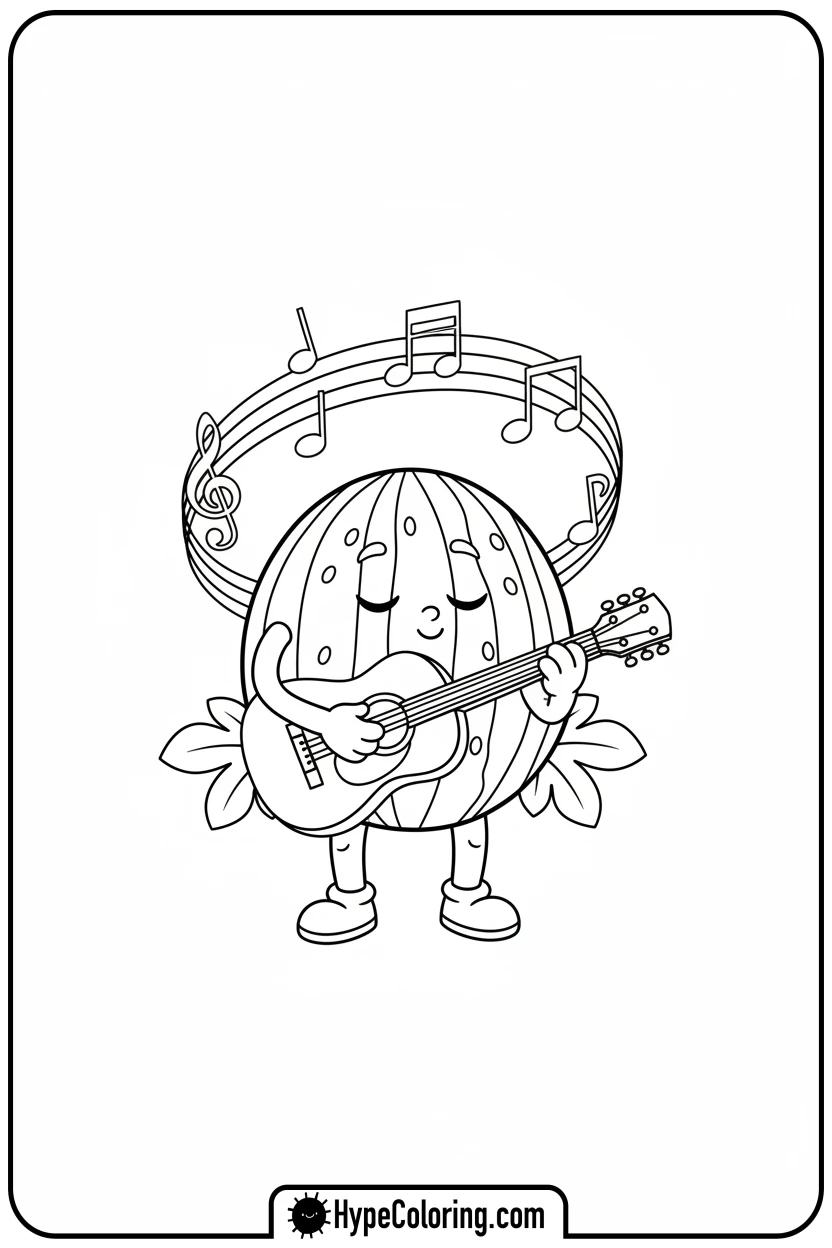 watermelon-playing-guitar - watermelon coloring page