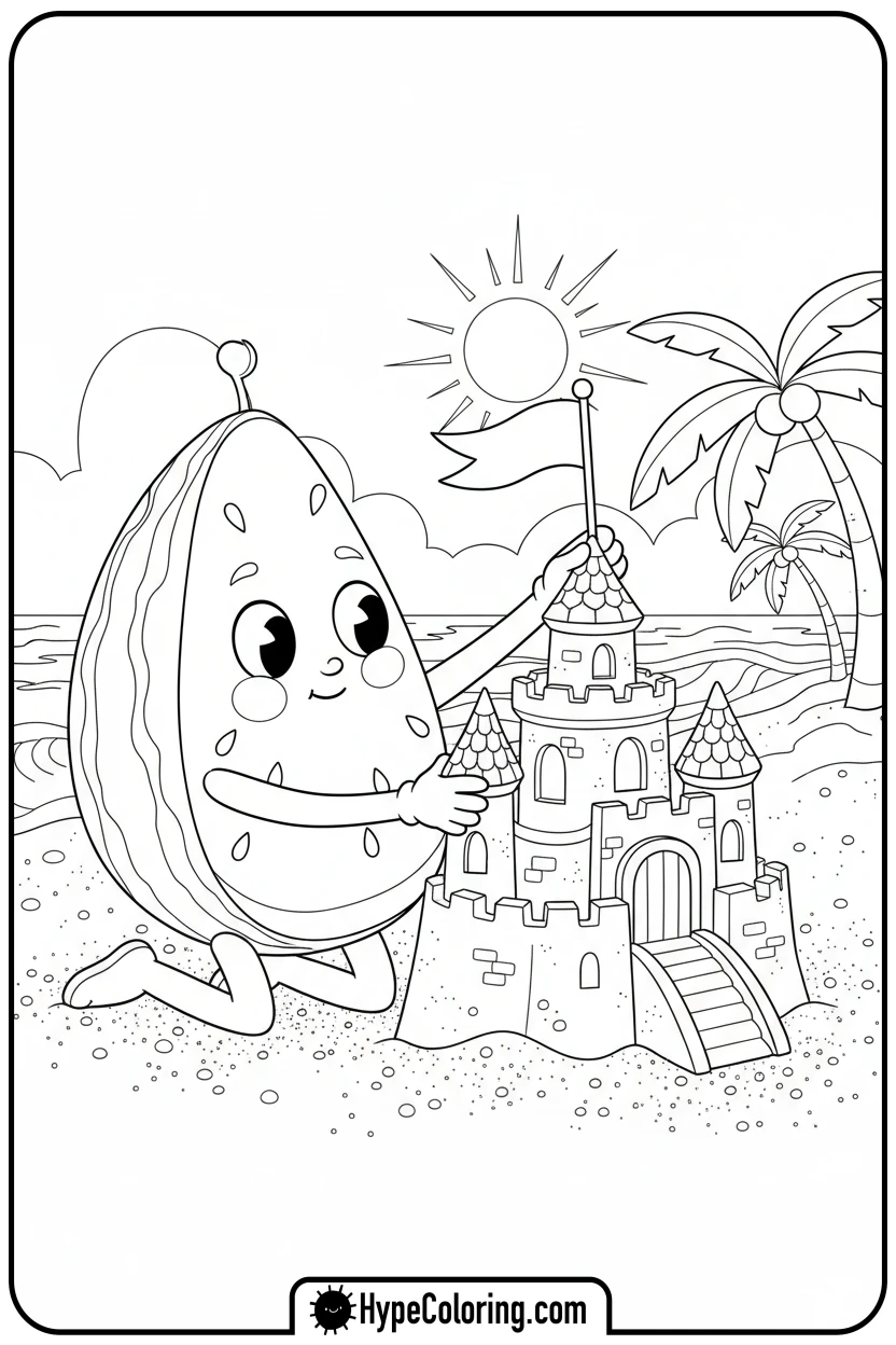 watermelon-building-sandcastle - watermelon coloring page
