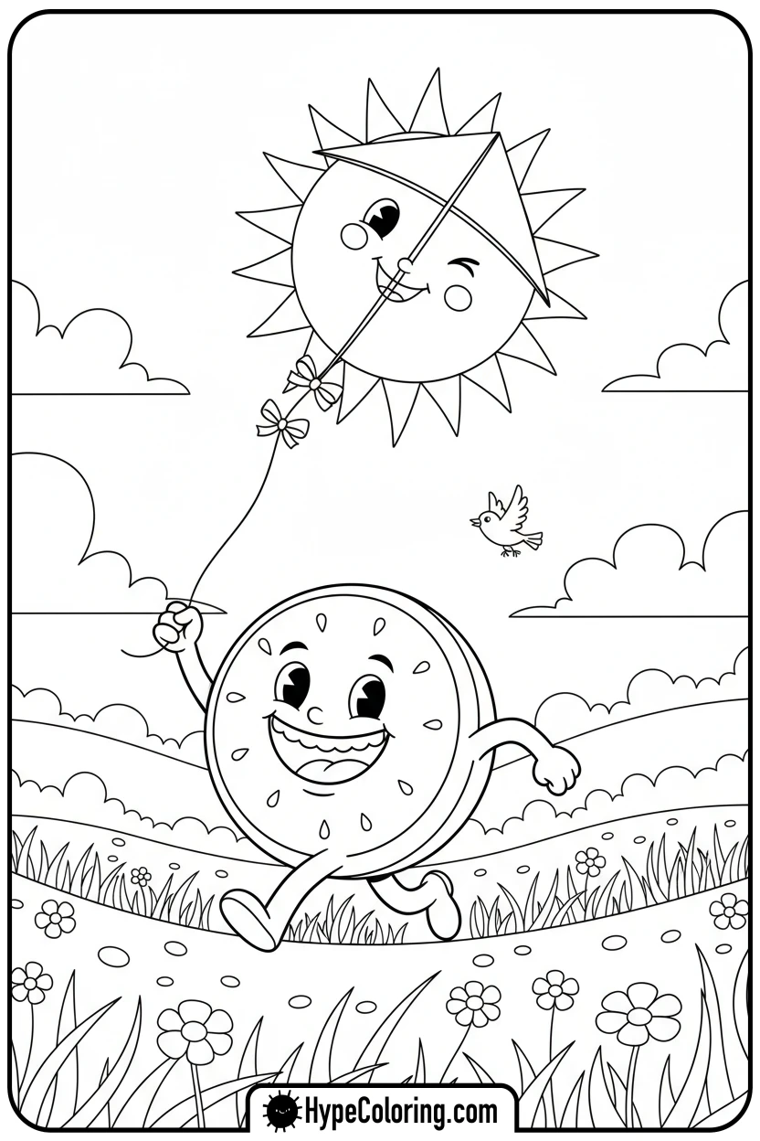 watermelon-flying-a-kite - watermelon coloring page