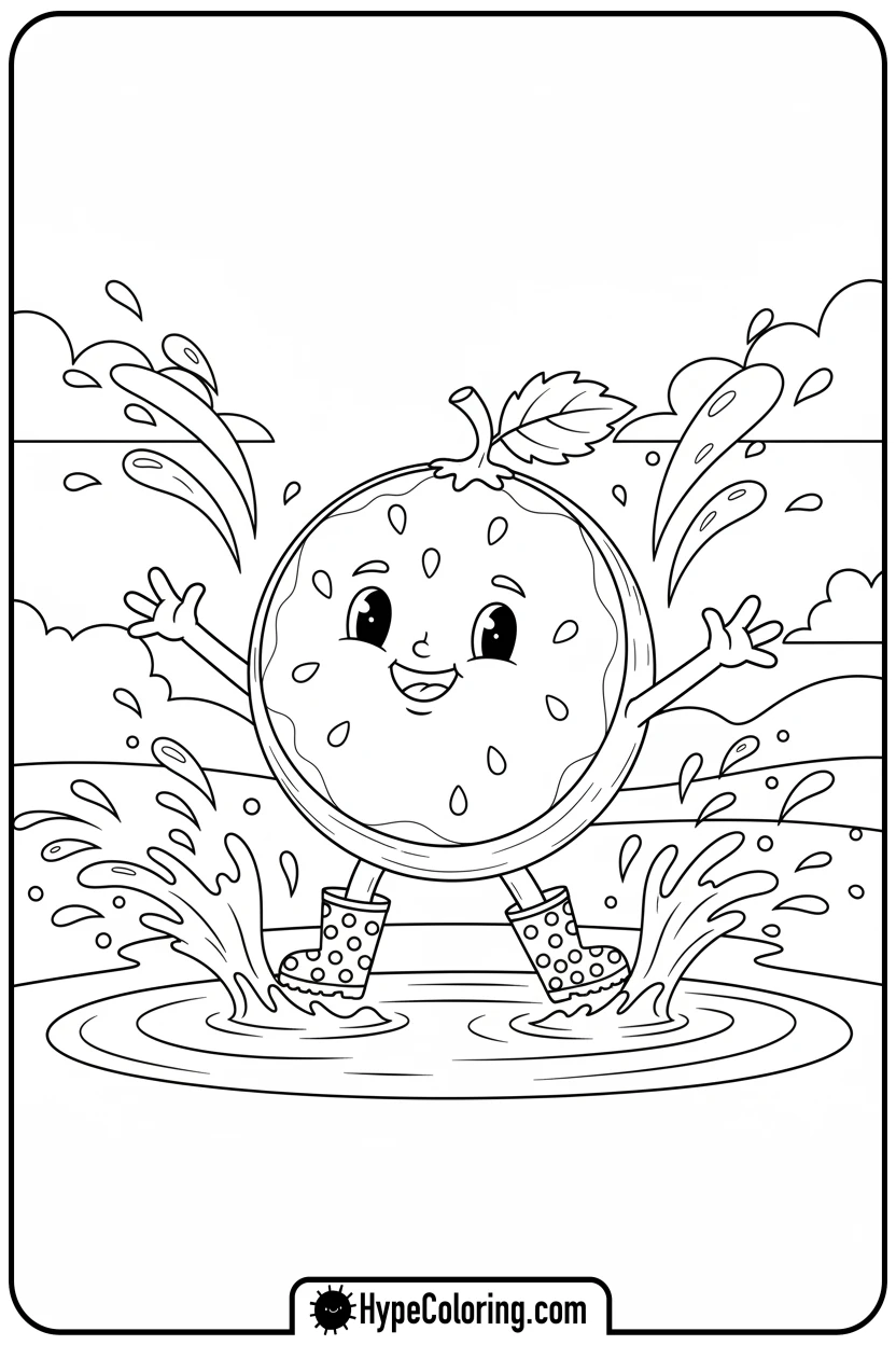 watermelon-jumping-in-puddles - watermelon coloring page